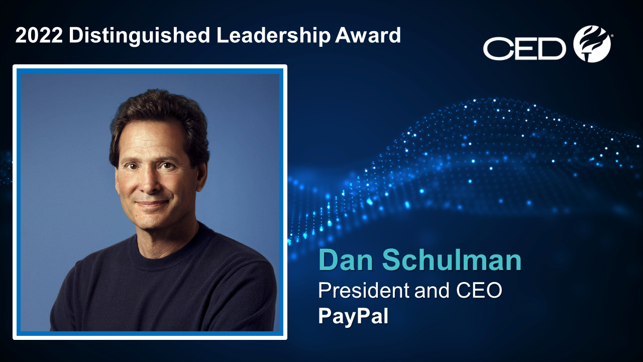 Dan Schulman, the President and CEO of PayPal, accepts the CED Distinguished Leadership Award